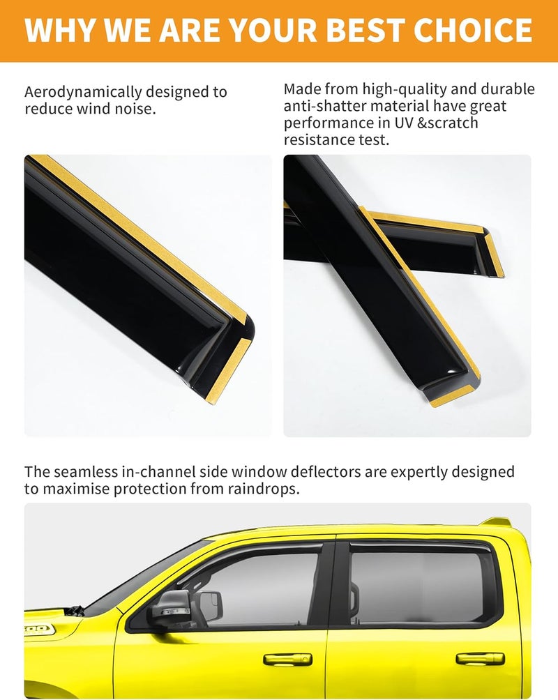 Deejecsun in-Channel Window Rain Guards Fit for Chevy Silverado/GMC Sierra 2500HD/3500HD 2020-2026 Crew Cab, Extra Durable Truck Window Deflectors Vent Visors Vent Shades Exterior Car Accessories - Image 5